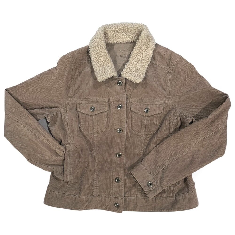 Sonoma Life Style Corduroy Jacket w Faux Fur Collar Tan Beige Size Womens Medium